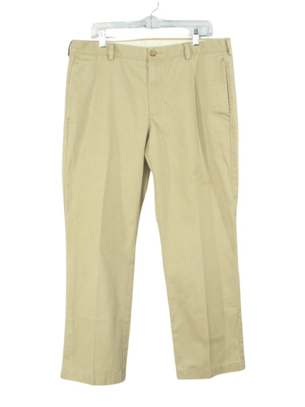 LL Bean Khaki Wrinkle-Free Chinos Size 35x29 Double L Plain Front Heritage Style